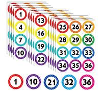 144 autocollants numéros ronds, 12 feuilles consécutives à pois numéros 1-36 étiquettes auto-adhésives numérotées effaçables avec film PET pour intérieur, bureau, salle de classe, rangement, boîtes