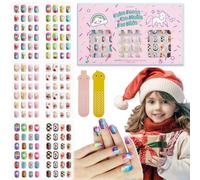 144 Pcs Enfants Appuyez sur les Ongles Enfants Filles Appuyez sur Faux Ongles Artificiels Courts Pas de décoloration Stable Bâton Rapide sur Mignon Pré-Colle Couverture Complète (Glace)