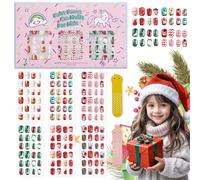 144 Pcs Enfants Appuyez sur les Ongles Enfants Filles Appuyez sur Faux Ongles Artificiels Courts Pas de décoloration Stable Bâton Rapide sur Mignon Pré-Colle Couverture Complète (Style de Noël)