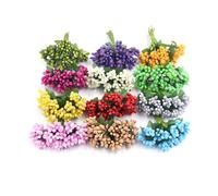 144 pièces de fleurs artificielles mini avec étamines et pistils mous et tiges souples de 20 mm, petites baies pour créations DIY mariage, épingles à cheveux de mariée, décoration de gâteau, bracelet