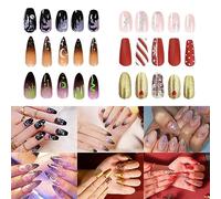 144 Pièces Faux Ongles,French Press on Nails Courts, Charmant Daisy Moyen Faux Ongle avec Colle,Square Faux Ongles à Coller Nail Art Cadeaux de Noël d'Halloween pour femmes et filles(Sequin style)