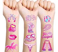 144pcs Glitzer Cowgirl Temporäre Tattoos Dekorationen Western Pink Disco Pferd Rodeo Yeehaw Party Supplies, Rosa Cowgirl Tattoos Junggesellin Let's Go Girls Party Gesicht Gefälschte Tattoos [Z1595]