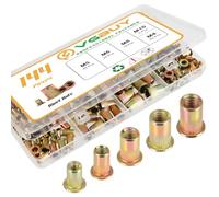 144Pcs Metric Rivet Nut Kit, Rivet Nuts Assortment M4 M5 M6 M8 M10, Carbon Steel Zinc Plated Rivnut, Flat Head Threaded Insert Nut, Knurled Body (VG30527)