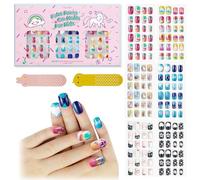 144Pcs Ongles Autocollants Pour Enfants, Faux Ongles Acryliques Pré-Collés, Couverture Complète Avec Paillettes, Cœur Chat, Courts, Kits D'art D'ongles Faux, Cadeaux Saint-Valentin Pour Filles