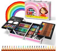 145 PCS Luxueux Valise Kit Dessin, Colore Art Set,Malette Inclus Pastel, Aquarelle, Peintures,Crayons Couleurs Etc,Idéal Cadeaux Pour Adulte Enfant,Rose
