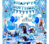 145 pièces de fournitures pour fête d'anniversaire sur le thème de La Reine des Neiges-Décorations de fête La Reine des Neiges, assiettes, ballons, baguette magique, etc. Décorations d'anniversaire La