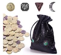 145 pièces en métal du MDN et Sac en Cuir, Contient 60 pièces en Or, 40 pièces en Argent, 40 pièces en cuivre et 5 pièces en Platine, jetons de Jeu avec Sac en Cuir Qui Brille dans la Nuit