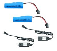 14500 - 2x 3,7V 800mAh Li-ion + 2x 3,7v Câble de Charge USB, SM-2P Mâle HBX