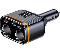 145w Multi Socket Cigarette Lighter Adapter For Car Usb C Dual Usb Charger + Pd With Led Voltmeter, 12v/24v Divider Adapter For Gps/Smartphone/Tablet