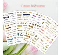 149 pièces d'autocollants, 4 feuilles - Étiquettes de dates de calendrier mensuel de janvier à décembre, tons de couleur pastel - Police élégante pour les agendas, les bullet journals, les horaires - 