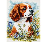 14CT Canevas Et Broderie Kit De Point De Croix De Fleurs Et De Chiens, Cavalier King Charles Spaniel, Kits De Point De Croix D’Animaux Pour Débutants Ou Adultes, Kit De Point De Croix Fac 30x40cm