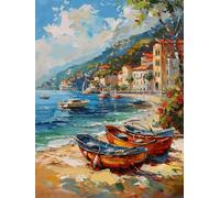 14CT Canevas Et Broderie Village De Pêcheurs En Bord De Mer Kit De Point De Croix Ville Balnéaire Bricolage Point De Croix Motifs Kits Ensemble De Broderie D’Artisanat Pour La Décoration 30x40cm