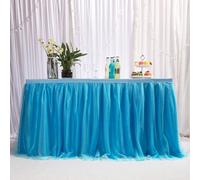 14ft / 426cm Bleu Jupe De Table, Gaze De Bureau En Tulle Romantique, Décoration De Table, Nappe De Tutu Flocon De Neige Au Pays Des Merveilles, Pour Shower, Mariage, Fête, Bar