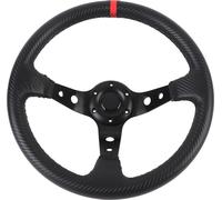 14in voiture de course volant PVC aluminium universel fibre de carbone look sport avec bouton de corne pour 6 trous -Hub adaptateur rouge
