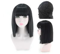14inch Straight Black White Pink Red Blue Short Bob Wigs For Women Synthetic Hair Anime Cosplay Party Wig With Bangs 8 Colors OneSize black