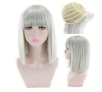14inch Straight Black White Pink Red Blue Short Bob Wigs For Women Synthetic Hair Anime Cosplay Party Wig With Bangs 8 Colors OneSize Silver
