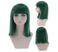 14inch Straight Black White Pink Red Blue Short Bob Wigs For Women Synthetic Hair Anime Cosplay Party Wig With Bangs 8 Colors OneSize green