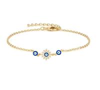 14k Gold Evil Eye Bracelets for Women,Adjustment Dainty Gold Protection Bracelets Blue Evil Eye Sparkle Rhinestone Bring Luck Prosperity