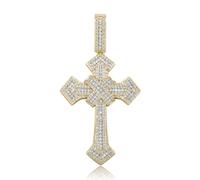 14K Gold Over S925 PENDANT CROSS VINTAGE AVEC PAVÉ MISSANITE - Collier pour hommes Hip-Hop distinctif, le magnifique cadeau pour les anniversaires et les occasions spéciales, cadeau de la fête des