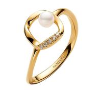 14k Gold-Plated Ring with Treated White Freshwater Cultured Pearl and Clear Cubic Zirconia