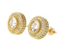 14K Gold Round Round densément réglé des boucles d'oreilles Moisanite, des boucles d'oreilles de style hip-hop, parfait pour célébrer les jalons ou les amateurs de mode urbaine, Dad Gift