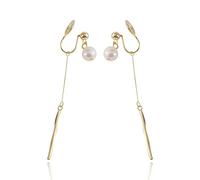 14K plaqué or blanc perle de cuivre Clip sur boucles d'oreilles, longues boucles d'oreilles pendantes pour femmes non percées, adapté pour les Rencontres, les fêtes et les cadeaux
