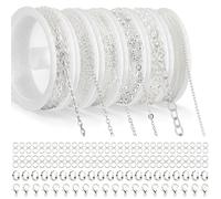 14m 6 Rouleau Chaînes Collier, Chaînes pour Bijoux Argent Avec Fermoirs à Homard, Anneaux Saut et Bague en U Kit Fabrication Bijoux pour Collier DIY, Bracelet, Breloques, Artisanat Décoration