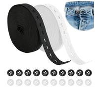 14M de Bandes Élastiques de Couture et 20 Boutons en Résine (15MM Blanc+Noir) - Kit de Réparation pour Vêtements - Élastiques Extensibles de Haute Qualité - pour Vêtements et Accessoires (15mm)