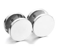 14mm Paire Boucles d’Oreilles Argenté Barbell Haltère Vis Piercing Clou à Visser Jeu de Goujon Plug Bouchon Faux Écarteur Ronde Hypoallergénique fake tunnel black cadeau homme femme fille garçon