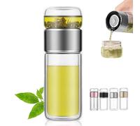 14Oz Tryteava Glass Infuser, Teava Glass Tea Infuser Cup, Double Layer Stainless Steel Leak Proof Tea Water Separating Bottle for Loose Leaf Tea Steeper (1Pc Silver)