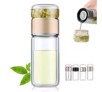 14Oz Tryteava Glass Infuser, Teava Glass Tea Infuser Cup, Double Layer Stainless Steel Leak Proof Tea Water Separating Bottle for Loose Leaf Tea Steeper (1Pc Gold)