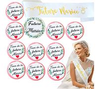 14pcs Accessoire EVJF Cadeau Future Mariée Badge mariée+12pcs Badges Team Mariée+Écharpe Future Mariée Décorations Enterrement de Vie de Jeune Fille,Bride to Be Team Bride,Écharpe Déguisement EVJF