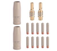 14pcs Kit Buse Soudage MIG avec Revêtement Anti-Adhésif, 10 0,8mm Pointes de Contact 2 Buses à Gaz 2 Diffuseurs Gaz Pièces de Remplacement pour MB15 15AK Pistolet Soudage MIG Accessoire