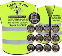 14pcs Kit EVG Drôle - Gilet Réfléchissant Humour Gilet "Futur Marié" + 13 Badges Enterrement de Vie de Garçon - Décoration et Accessoires Humoristiques pour EVG et Mariage Costume EVG