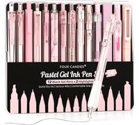 14pcs Pastel Ink Pens, 0.5mm Fine Point Retractable Pen, 12pcs Black Ink Pens With 2 Highlighters, Smooth Writing Pens For School, Office (Pink)