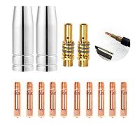 14pcs Poste a Souder Mig sans Gaz Embouts de Contact de Buse de Soudage 15AK MIG/MAG Support de Connecteur de Gaz M6 0,6 0,8 1,0mm, Buse Gas Conique, Support Tube de Contact, Consommables de Chalumeau