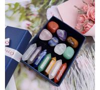 14pcs / set Chakra Crystal Tumble Double Point Healing Energy Yoga Boîte cadeau en pierre naturelle