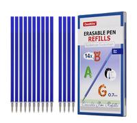 14x Mines de Rechange Effaçables Bleues - Compatible avec Legami - Pointe du stylo : 0.7mm, Hauteur : 13cm - Mines rechargeables à encre thermosensible - Idéal pour fournitures de bureau/école
