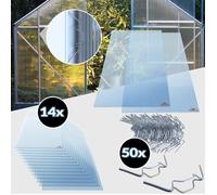 14x Plaque de polycarbonate creuse 10,25m² 4mm 50x clips de vitrage serre de jardin clips de fixation type W plaque à double paroi