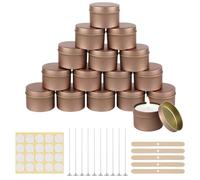 15 * 120ml Contenant pour Bougie, Ronds Aluminium or Rose Pot Bougie Vide avec Kit Bougies, Couvercle à Vis Pot pour Bougie avec Couvercle, Contenant Bougie pour la Fabrication de Bougies
