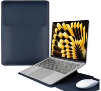 15-16"" Housse Pour Ordinateur Portable Avec Support Font Pour Laptop, Pu Cuir Ordinateur Portable Sleeve Pour Macbook Air/Macbook Pro/Surface Dell Lenovo Hp Asus Acer (15-16 Pouces Bleu Bleu
