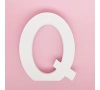 15,2 cm (L) x 13,1 cm (H) x 0,2 cm (l) - Lettres murales en bois - Lettres de l'alphabet Q - Chiffres en bois - Décoration à suspendre pour maison, chambre, bureau, fête de mariage - Blanc