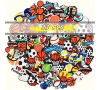 15/22/33 pièces Charms aléatoires de sports (Football/Basket-ball/Baseball/Softball/Volley-ball/Hockey), Charm en PVC crocodile, Convient pour les sabots, les sandales, les bracelets, cadeau pour les