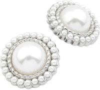 15-25mm 20pcs Bronze Perle Fleur Boutons Manteau Perle Boutons pour Coudre Faux Perle Dos Plat Boutons Alliage Plat Tige Boutons, 15mm, Silver