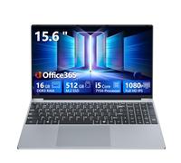 15,6 Pouces Ordinateur Portable avec Core i5 7Y54 Processeur, 16 Go RAM et 512 Go SSD, Win 11 Office 365 PC Portable 1920*1080 IPS FHD Écran, Laptop avec Clavier Rétroéclairé WIFI5 Mini-HDMI USB3.0