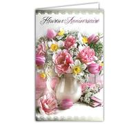 15-6353 Carte Heureux Anniversaire pour Fille Femme - Bouquet de Fleurs du Printemps Tulipes Roses Jonquilles Narcisses - Avec Enveloppe Blanche format 12x19,5cm - Espace blanc réservé à l'écriture