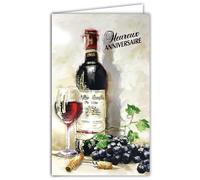 15-6387 Carte Heureux Anniversaire Adulte avec PORTE-BILLETS illustré à l'intérieur et enveloppe blanche format 12x19,5cm Comme le bon vin tu te bonifies avec l'âge Bouteille Verre de Rouge millésime