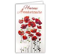 15-6457 Carte illustrée en Relief avec enveloppe blanche 12x19,5cm Heureux ANNIVERSAIRE Cuivré Fleurs Coquelicots Rouge Orange Rose Métallique Gaufrage Papier Brillant Champêtre Féminin