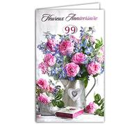 15-6472 Heureux ANNIVERSAIRE pour ma Fille Femme Maman Mamie de 1 à 99 ans Carte illustrée Pailletée Papier en Relief avec enveloppe blanche 12x19,5cm Bouquet de Fleurs Roses Cœur Je t'aime