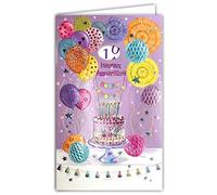 15-6475 Heureux ANNIVERSAIRE Roulettes 1 2 3 4 5 6 7 8 9 10 11 12. à 99 ans pour Fille Femme Brillant en Relief Gaufré avec enveloppe blanche 12x19,5cm Gâteau Fête, Rose Violette